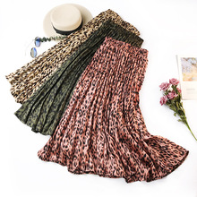 Surmiitro Midi Long Leopard Print Pleated Skirts Women 2018 Autumn Winter Korean Elegant High Waist A-line Fashion Skirt Female 2024 - buy cheap