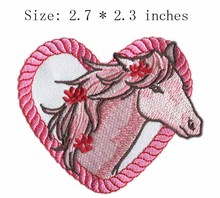 Pink color horse 2.7" wide embroidery patch  for heart/flowers/white fabric 2024 - buy cheap
