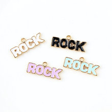 Wholesale 50PCS ROCK Letter Necklace Pendants Gold Tone Drop Oil Enamel DIY Bracelet Earring Phone Chain Charms Ornament Garment 2024 - buy cheap