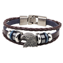 Pulseira de couro vintage com cabeça de águia, multicamadas, punk, masculina, punk, motociclista, para mulheres, soraden, imperdível 2024 - compre barato