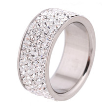 Anéis de cristal transparente com 5 fileiras, joias da moda, aço inoxidável, noivado 2024 - compre barato