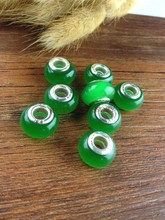 Wholesale 50pcs/lot 9x14mm Green Big Hole Cat Eye Glass Beads For European Charm Jewelry Making Fashion Craft Bracelet DIY Beads 2024 - buy cheap