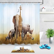 LB слон дикие животные занавески для душа африканские луга экраны для ванной Водонепроницаемый полиэстер ткань для ванной с 12 крючками 2024 - купить недорого