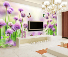 3D wallpaper custom photo mural Purple flower reflection background wall living room home decor photo wallpaper for walls 3d 2024 - buy cheap
