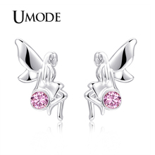 UMODE New Pink CZ Crystal Mysterious Fairy Stud Earrings for Women Fashion White Gold Zircons Jewelry Wings Studs AUE0567 2024 - buy cheap