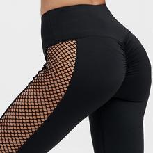 Calça legging preta de cintura alta feminina, de malha, com bojo, fitness, respirável, de poliéster, esportiva 2024 - compre barato