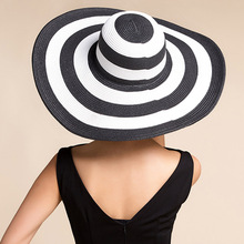 MAERSHEI Women's Sun Hat Straw Panama Black Striped Overflowed Floppy Fashion Elegant Style Summer Large Brim Straw Beach Hat 2024 - buy cheap