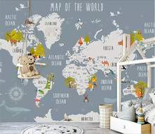 Papel tapiz personalizado, mapa del mundo de dibujos animados, Fondo de pared de sala de estar para niños, decoración del hogar, mural de pared, papel tapiz 3d 2024 - compra barato