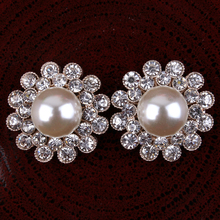 200 unids/lote 28MM 2 colores brillante Flatback de Metal Botón de perla vestido artesanía Rhinestone Bling botones decorativos para corona de la boda 2024 - compra barato