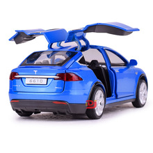 Carro de liga 1:32, modelo de carro tesla modelo x90 diecast de metal, veículos de brinquedo com retorno e pisca musical para presentes de criança, carro de corrida 2024 - compre barato