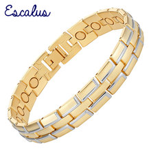 Escalus Men 19pcs Magnets 2-Tone Silver Brushed Gold Bracelet Magnetic Bio Bangle Jewelry Gift Wristband Charm 2024 - buy cheap