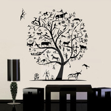 Calcomanía de arte de pared de árbol con elementos de animales, pegatina de pared de estilo antiguo, decoración del hogar, ganado, ovejas, papel tapiz de vinilo, AC082 2024 - compra barato