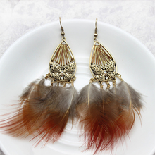 Vintage Classical Butterfly Drop Earrings For Women Suspension Furry Feather Tassels Fringes Kolczyki Boucle D'oreille Femme 2024 - buy cheap