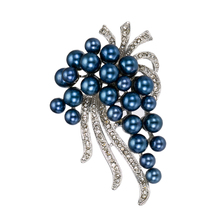 Rhodium Silver Plated Navy Blue Simulated Pearl and Rhinestone Crystal Diamant Brooch 2024 - buy cheap