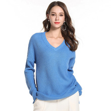 Suéter solto de mangas compridas com decote em v, pulôver, plus size, feminino, acrílico, tricô, grosso 2024 - compre barato