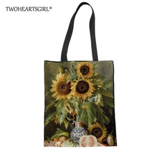 TWOHEARTSGIRL Sunflower Printing Women Canvas Handbag Vintage Shoulder Bag Female Beach Tote Bag Large Capacity Ladies Handbags 2024 - buy cheap