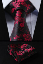 TF2005R18 Rojo Negro Floral 3,4 "100% de seda para boda Jacquard tejido para hombre corbata bolsillo cuadrado pañuelo conjunto traje 2024 - compra barato