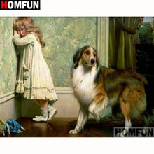 HOMFUN полный квадрат/круглая дрель 5D DIY Алмазная картина "Девочка и собака" вышивка крестиком 5D домашний Декор подарок A18357 2024 - купить недорого