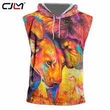 CJLM Fashion  Man Hooded Tank Top 3D Colorful Lion Funny Streetwear Mens Tee Shirt Whole body printing Oversized 2024 - buy cheap