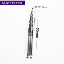 HRC55 solid carbide D6*R0.75*20*50L TiALN Coated Taper Ball Nose End Mill,cone milling cutter,Spherical woodworking router bit 2024 - buy cheap