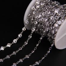 6mm,Faceted Flat Round bead Zircon Rosary Chain,White Cubic Zircon Metal Silver Chain,CZ Bracelet Earrings Necklace Jewelry 2024 - buy cheap