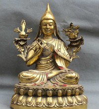 Escultura de budismo dorado de bronce de 12 "estatua de Buda Tsongkhapa de loto de Tíbet envío gratis 2024 - compra barato