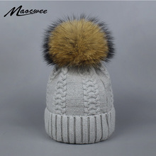 Chapéu pompom natural para mulheres, gorros de inverno casuais, sólido, cinza, preto e branco, de lã, chapéus, macio, quente, osso 2024 - compre barato