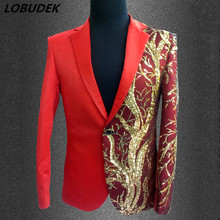 Blazer masculino com lantejoulas, jaqueta vermelha e preta de baile para casamento, festa de formatura, cantor, receptor de coro 2024 - compre barato
