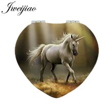 JWEIJIAO-Espejo de maquillaje con forma de corazón y unicornio, espejo compacto de mano plegable, con aumento de 1X/2X 2024 - compra barato
