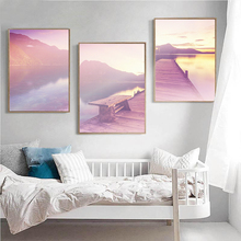 Картина на холсте с розовым небом, закатом, пейзажем, Современное украшение для дома, плакаты и принты, декор для спальни, Настенная картина для комнаты 2024 - купить недорого