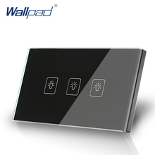 3 Gang 1 Way  Led Indicator Wallpad Black Tempered Electrical Touch Switch,110V-250V AU US Version Lighting Switch,Free Shipping 2024 - buy cheap
