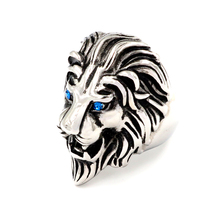Anel de prata com cabeça de leão azul, anel retrô para homens, moderno, design legal, punk, retrô, animal, joias de festa 2024 - compre barato