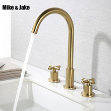 Bathroom gold brush faucet deck mounted mixer faucet Tap double handle Basin Mixer Hot And Cold Water Wash Faucet MJ02813GB 2024 - buy cheap