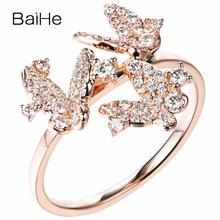BAIHE-anillo de compromiso con diamantes naturales para mujer, joya de oro rosa de 14 quilates, 0,39 CT, H/SI, joyería fina, mariposa 2024 - compra barato
