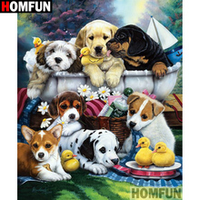 Homfun pintura de diamante "cachorro", ponto cruz, foto personalizada, bordado de diamante, broca redonda, decoração de casa, a07982 2024 - compre barato