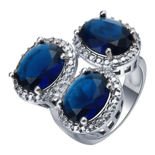 Hainon Anéis Oval Forma de Cristal de Zircão de Alta Qualidade Azul Royal New Exagero Jóias Cor Prata Casamento Anéis de Noivado 2024 - compre barato