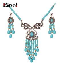 Kinel Luxury Vintage Wedding Jewelry Sets Antique Gold Crystal Tassel Necklace And Earrings For Women Ethnic Style Jewelry 2024 - buy cheap