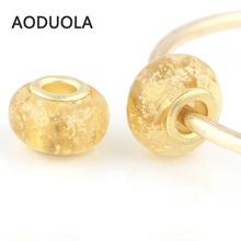 10 Pcs a Lot Gold-Color Glass yellow Beads Round DIY Big Hole Beads Spacer Luminous Bead Charm Fit For Pandora Charms Bracelet 2024 - buy cheap