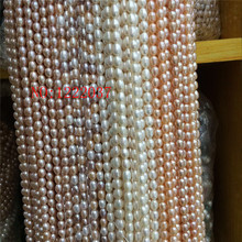 Venta al por mayor 2 hebras 5-6MM AA perlas ovaladas naturales blanco rosa púrpura multicolor cuentas sueltas 14 pulgadas 2024 - compra barato