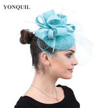 Женский сетчатый головной убор, свадебный головной убор с перьями, шляпка для официального платья, модная шляпка для невесты 2024 - купить недорого