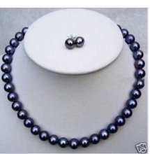 8-9mm Cultured Black akoya Pearl Necklace & earring 2024 - buy cheap