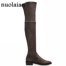 Botas femininas cano alto punk, calçado feminino cano alto sobre o joelho camurça falsa 2024 - compre barato