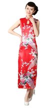 Shanghai story vestido cetim sem mangas pavão tendência nacionais estilo chinês vestido longo cheongsam keyhole qipao 4 cores 2024 - compre barato