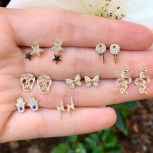 14 Pcs/Set Exquisite Female Earrings Star Butterfly Snake Palm Crystal Gold Earring Set Women Birthday Party Jewelry Gifts 2024 - buy cheap
