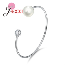 Fashion Jewerly Accessories 925 Sterling Silver SilverCubic Zirconia   Pearl Open Women Bracelet Bangles 2024 - buy cheap