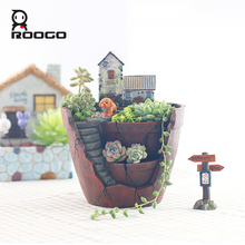 Roogo Fairy House Pots For Flowers Resin Sky Garden Flowerpot Home Garden Decorative Flower Pots Succulents Bonsai Pot 2024 - buy cheap