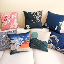 Funda de almohada de cerezas y conejos para sofá, cojín decorativo Digital, estilo Okinawa, decoración para el hogar 2024 - compra barato
