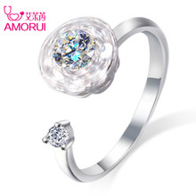 AMORUI Womens AAA Zircon Motivation Rings for Women Adjustable Engagement/Wedding Rotating Dancing Ring Anniversary Jewelry Gift 2024 - buy cheap