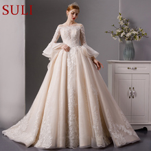 Vestido de noiva vintage com mangas compridas, vestido de baile de cristal com contas, vestido de casamento 2019 2024 - compre barato