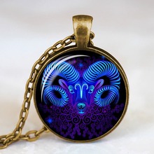 Hot Sale Vintage 12 Zodiac Sign Glass Cabochon Pendant Necklace Constellation Pattern Horoscope Astrology Necklace for Women Men 2024 - buy cheap